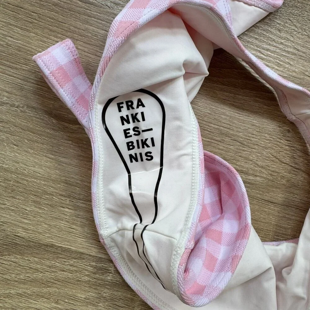 New Frankies Bikinis Cruise One Piece Swimsuit Check Gingham Pink White XL